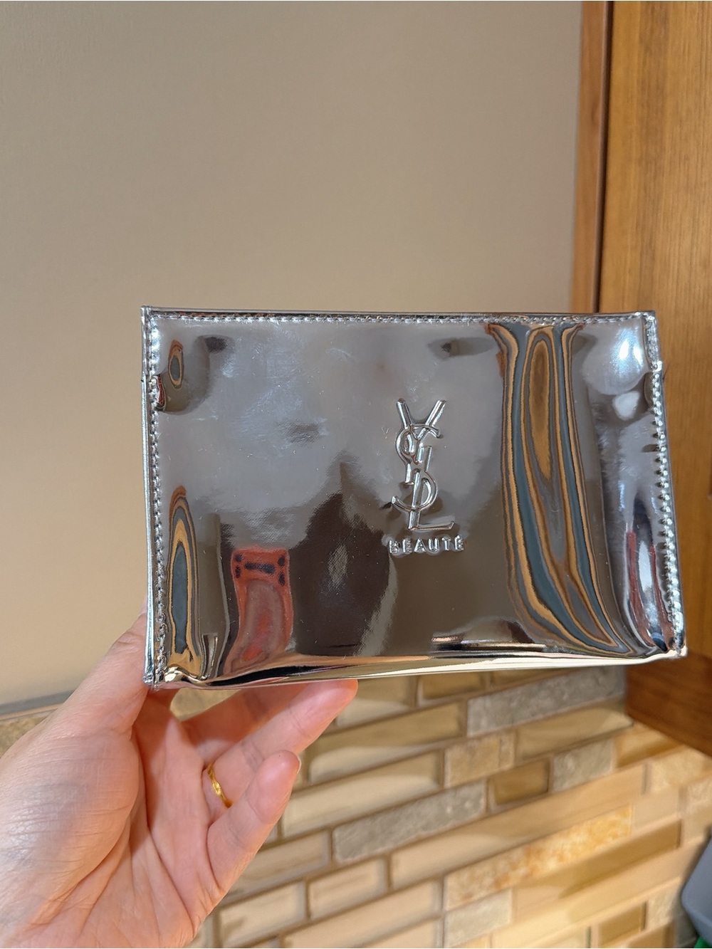 YSL Yves Saint Laurent Beaute Metallic Silver Pouch